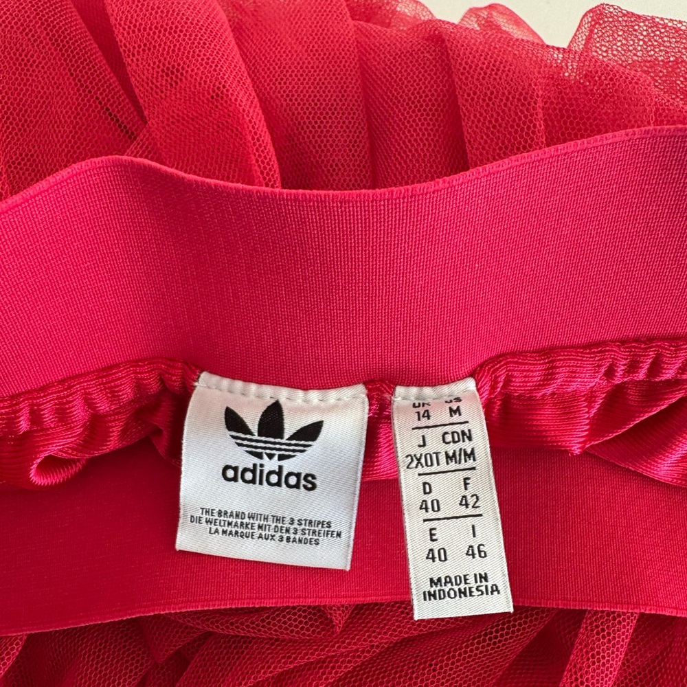 Adidas Red Tulle Maxi Skirt with Signature Side Stripes sz M - Picture 8 of 10